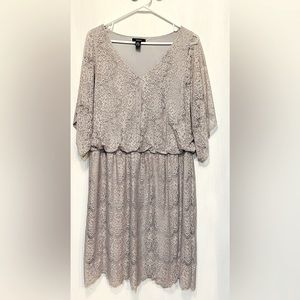 Alfani XL Blouson Midi Gray Lace overlay with Gray Lining Blouson with V-neck